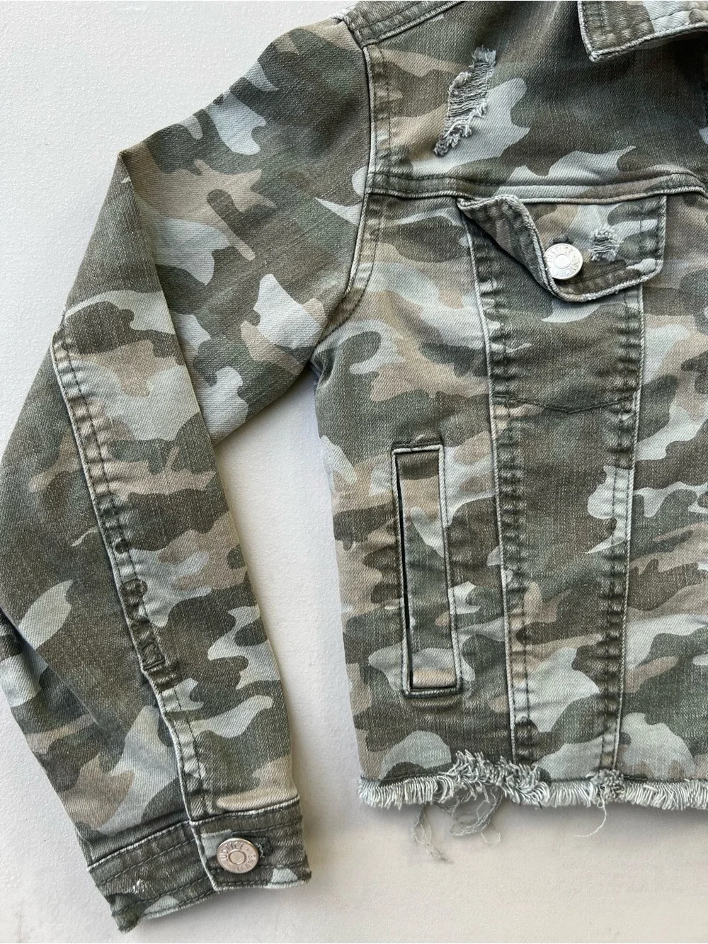 Justice Camo Denim Jacket in Olive and Khaki